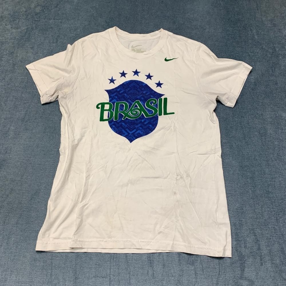 Nike Brasil CBF T-Shirt Men L White Cotton Graphic Slim Fit Brazil National Team